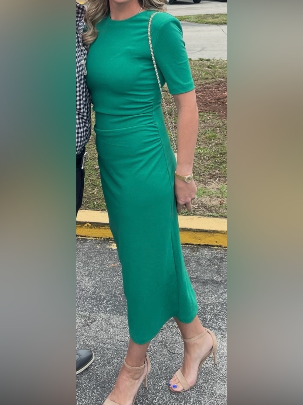 Zara Emerald Green Midi Sheath Dress M